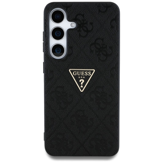 Étui pour Samsung Galaxy S25 S931, Guess, Grained Hot Stamp 4G Triangle, Noir
