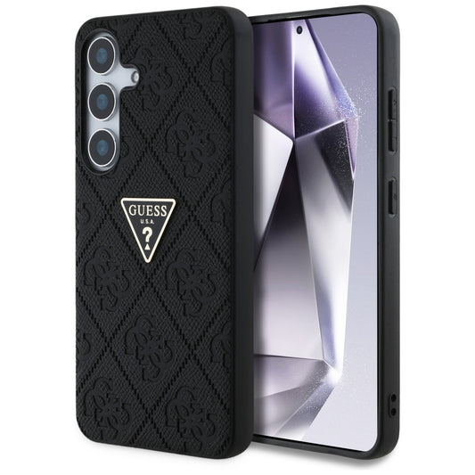 Étui pour Samsung Galaxy S25 S931, Guess, Grained Hot Stamp 4G Triangle, Noir