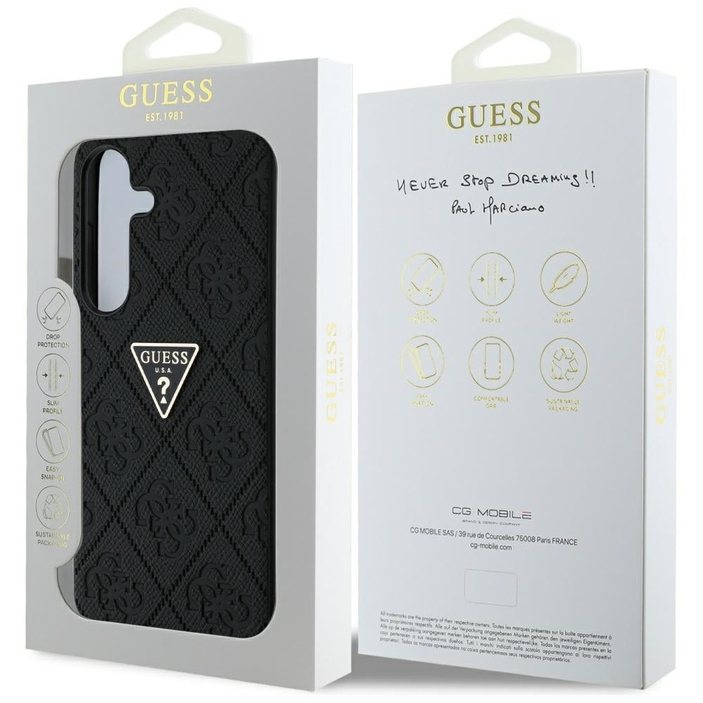 Hoes voor Samsung Galaxy S25 S931, Guess, Grained Hot Stamp 4G Triangle, Zwart