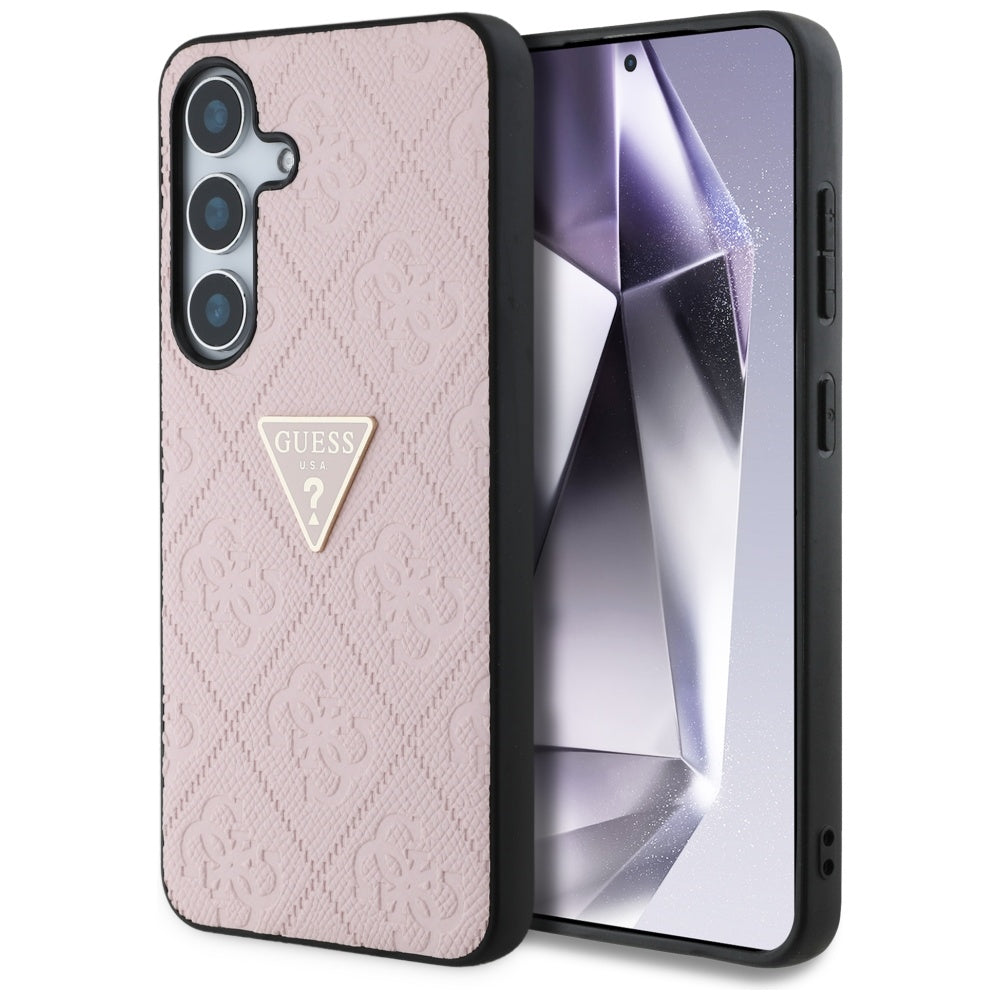 Étui pour Samsung Galaxy S25 S931, Guess, Grained Hot Stamp 4G Triangle, Rose