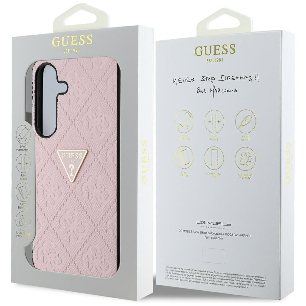Étui pour Samsung Galaxy S25 S931, Guess, Grained Hot Stamp 4G Triangle, Rose