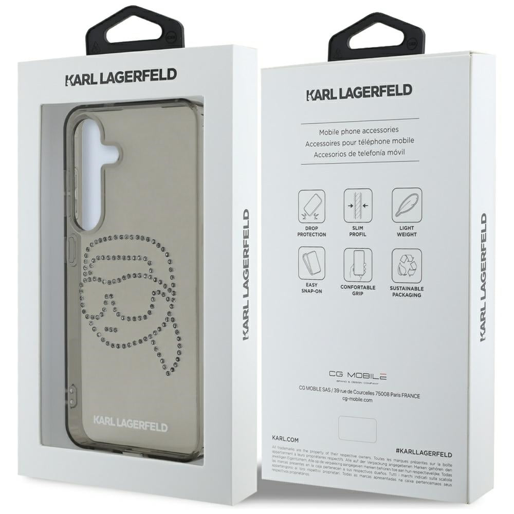 Hoes voor Samsung Galaxy S25 S931, Karl Lagerfeld, IML Rhinestones Karl's Head, Zwart