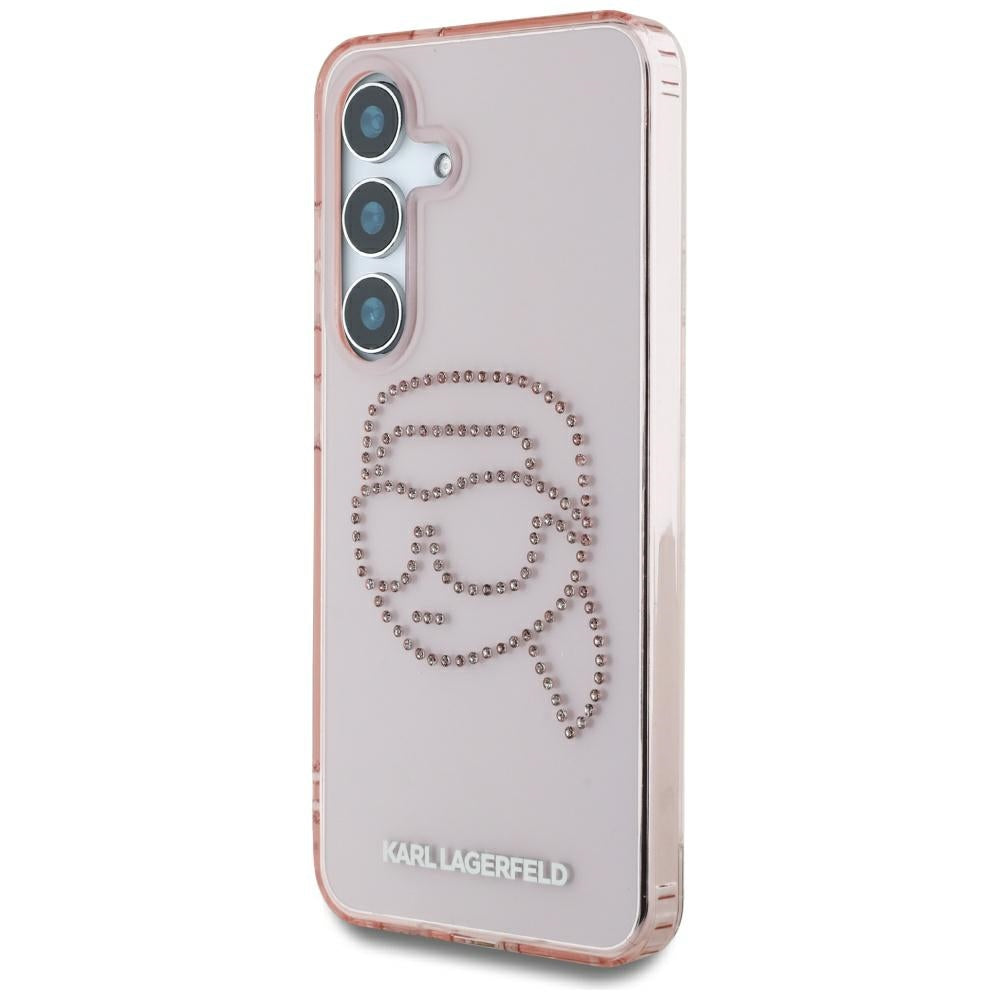 Hoes voor Samsung Galaxy S25 S931, Karl Lagerfeld, IML Rhinestones Karl's Head, Roze
