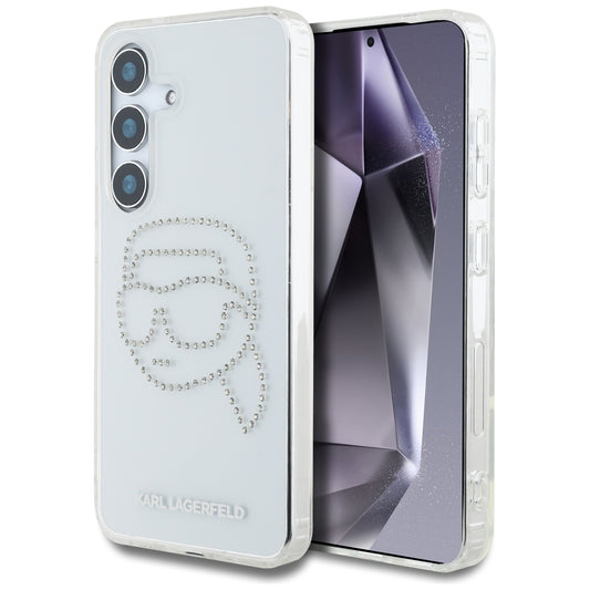 Étui pour Samsung Galaxy S25 S931, Karl Lagerfeld, IML Rhinestones Karl's Head, Transparent