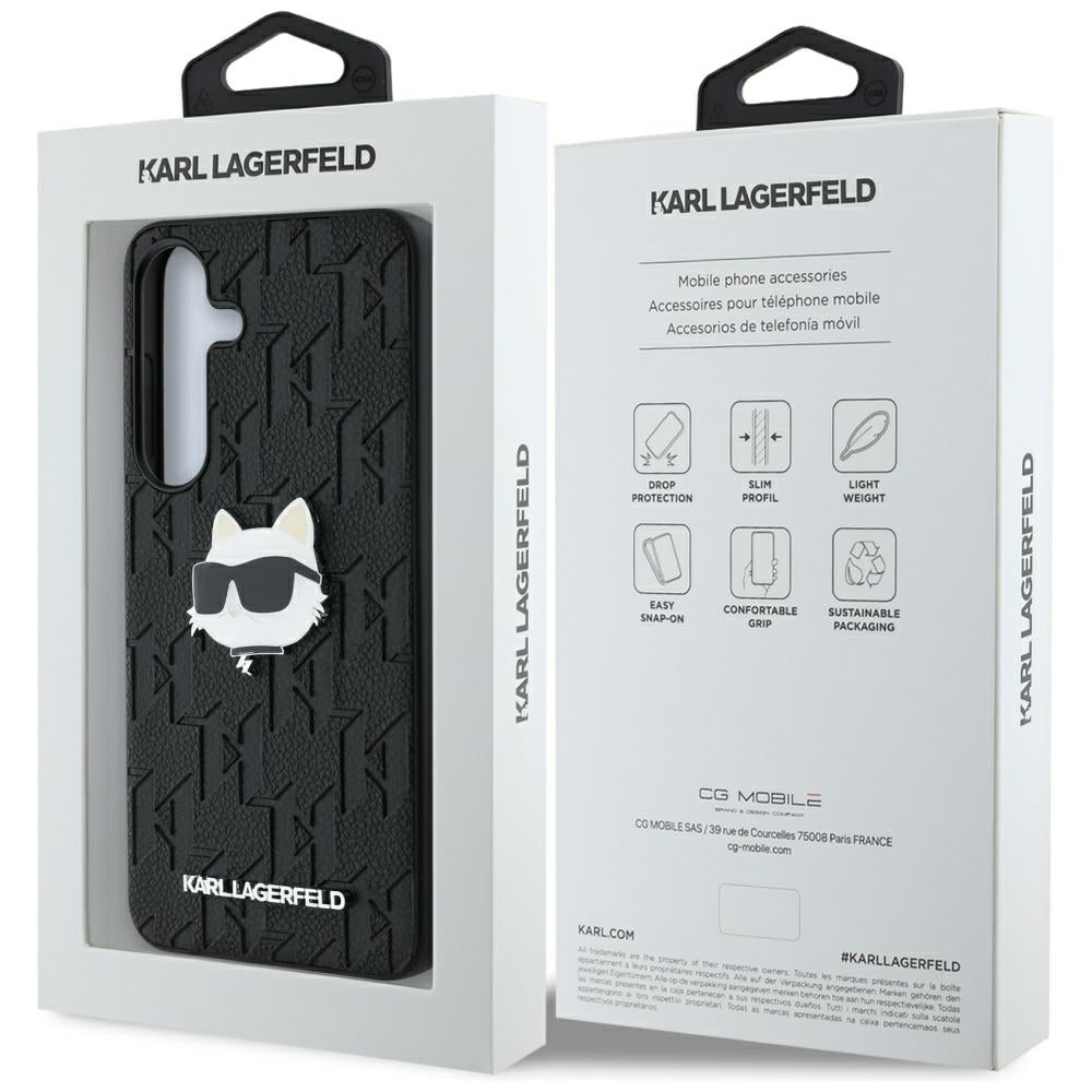 Hoes voor Samsung Galaxy S25 S931, Karl Lagerfeld, Monogram Choupette's Head, Zwart