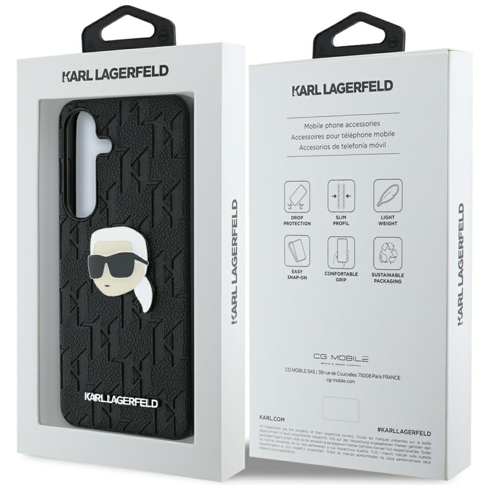 Étui pour Samsung Galaxy S25 S931, Karl Lagerfeld, Monogram Karl's Head, Noir