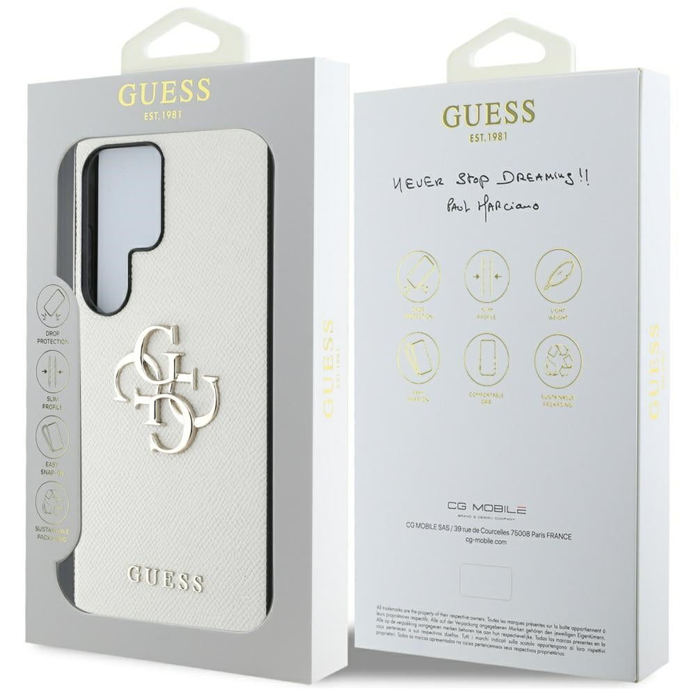 Étui pour Samsung Galaxy S25 Ultra S938, Guess, 4G Grained Big and Classic Logo, Beige