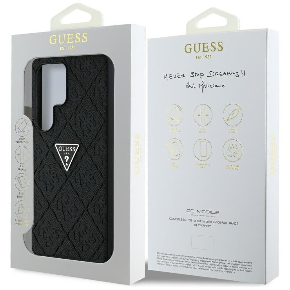 Hoes voor Samsung Galaxy S25 Ultra S938, Guess, Grained Hot Stamp 4G Triangle, Zwart