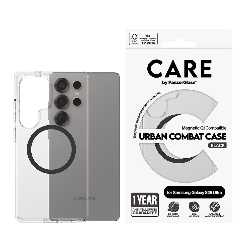 Étui pour Samsung Galaxy S25 Ultra S938, PanzerGlass, Care Urban Combat, Transparent Noir