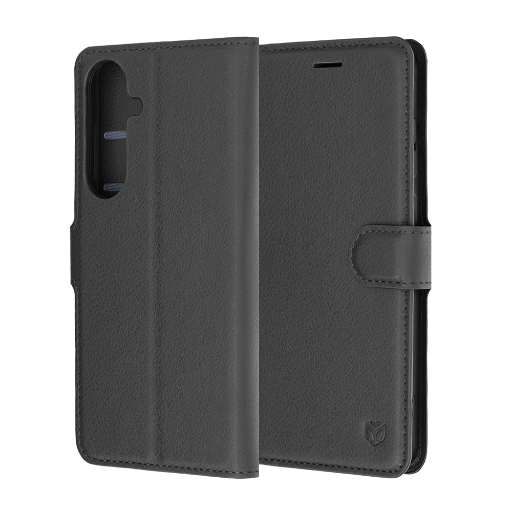 Hülle für Samsung Galaxy S26 FE / S25 FE, Techsuit, Leder-Folio, Schwarz