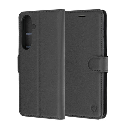 Hülle für Samsung Galaxy S26 FE / S25 FE, Techsuit, Leder-Folio, Schwarz
