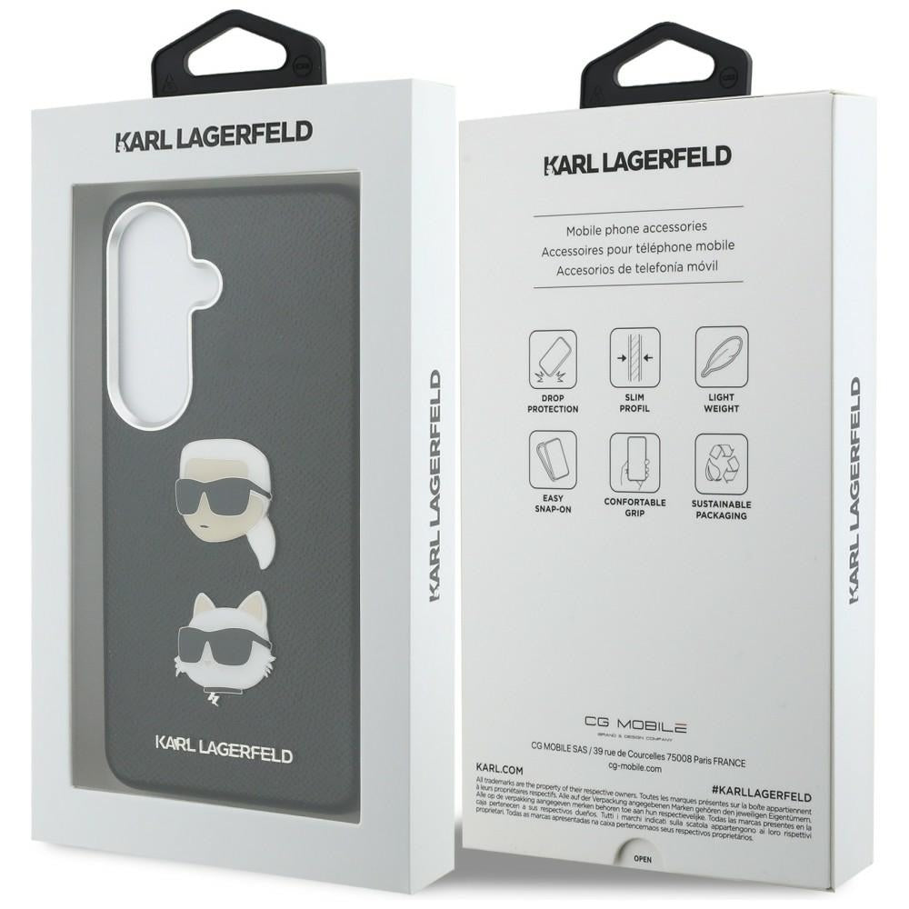 Hoes voor Samsung Galaxy S26 Plus S947, Karl Lagerfeld, Saffiano Karl & Choupette's Head Pin, Zwart
