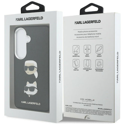 Hoes voor Samsung Galaxy S26 Plus S947, Karl Lagerfeld, Saffiano Karl & Choupette's Head Pin, Zwart