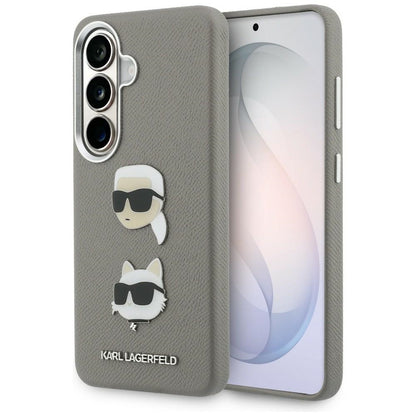 Étui pour Samsung Galaxy S26 S942, Karl Lagerfeld, Saffiano Karl & Choupette's Head Pin, Gris