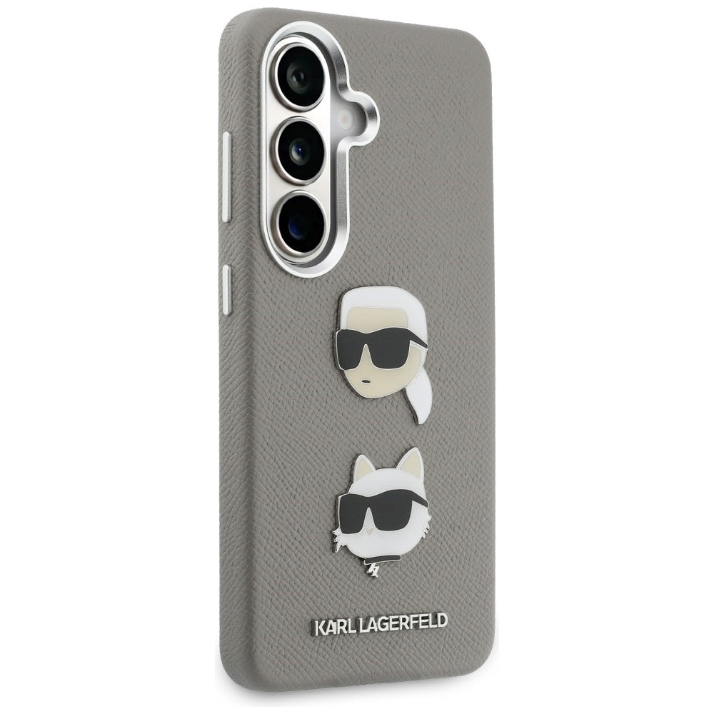 Étui pour Samsung Galaxy S26 S942, Karl Lagerfeld, Saffiano Karl & Choupette's Head Pin, Gris