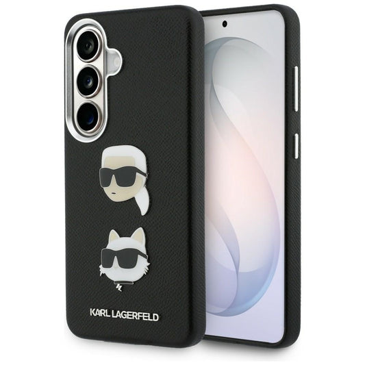 Hülle für Samsung Galaxy S26 S942, Karl Lagerfeld, Saffiano Karl & Choupette's Head Pin, Schwarz