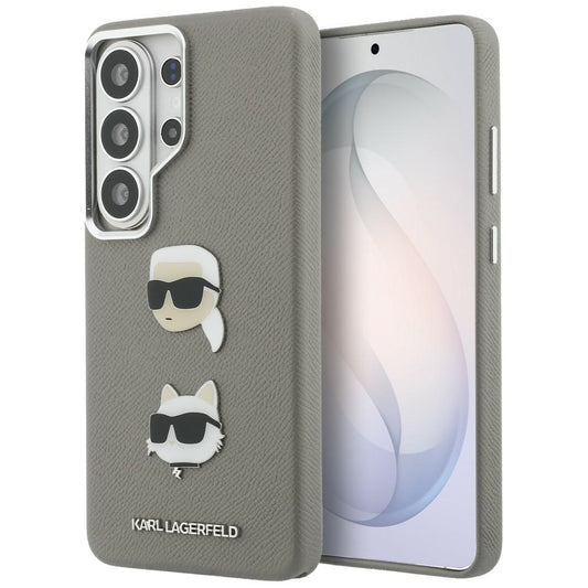 Étui pour Samsung Galaxy S26 Ultra S948, Karl Lagerfeld, Saffiano Karl & Choupette's Head Pin, Gris