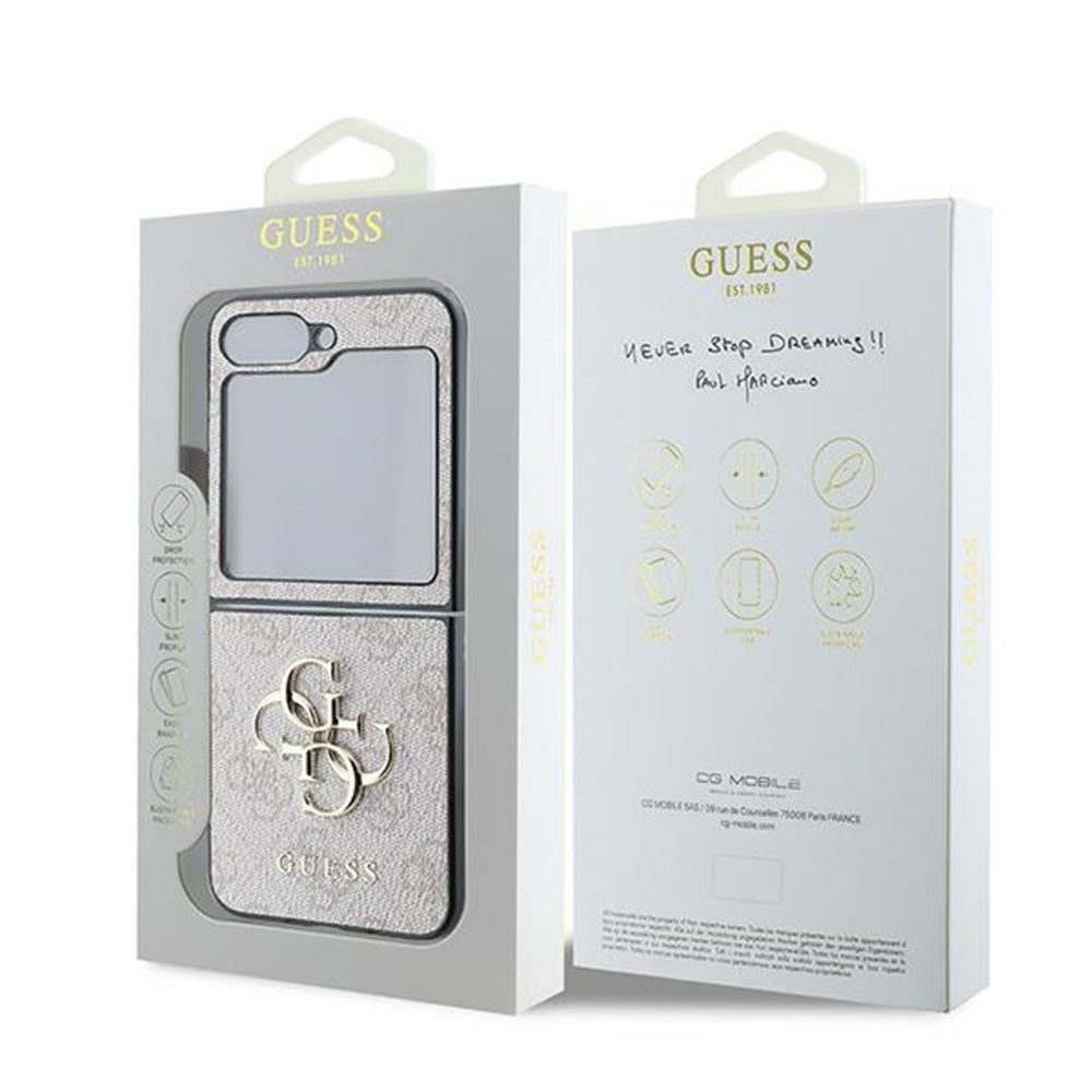 Hoes voor Samsung Galaxy Z Flip7 FE F761 / Z Flip6 F741, Guess, 4G Metalen Logo, Roze