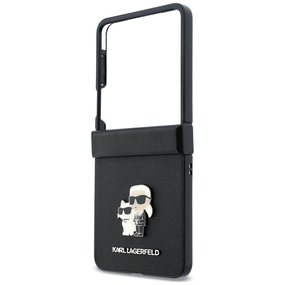 Coque pour Samsung Galaxy Z Flip8 F776, Karl Lagerfeld, Saffiano Karl & Choupette Metal Pin, Noire
