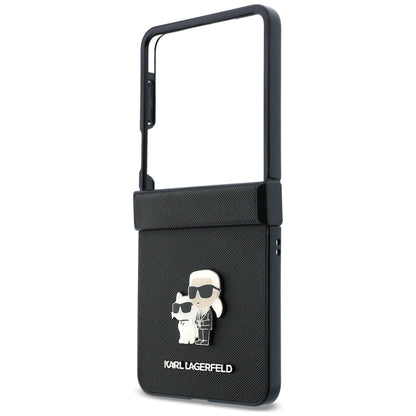 Coque pour Samsung Galaxy Z Flip8 F776, Karl Lagerfeld, Saffiano Karl & Choupette Metal Pin, Noire