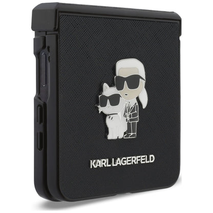 Coque pour Samsung Galaxy Z Flip8 F776, Karl Lagerfeld, Saffiano Karl & Choupette Metal Pin, Noire