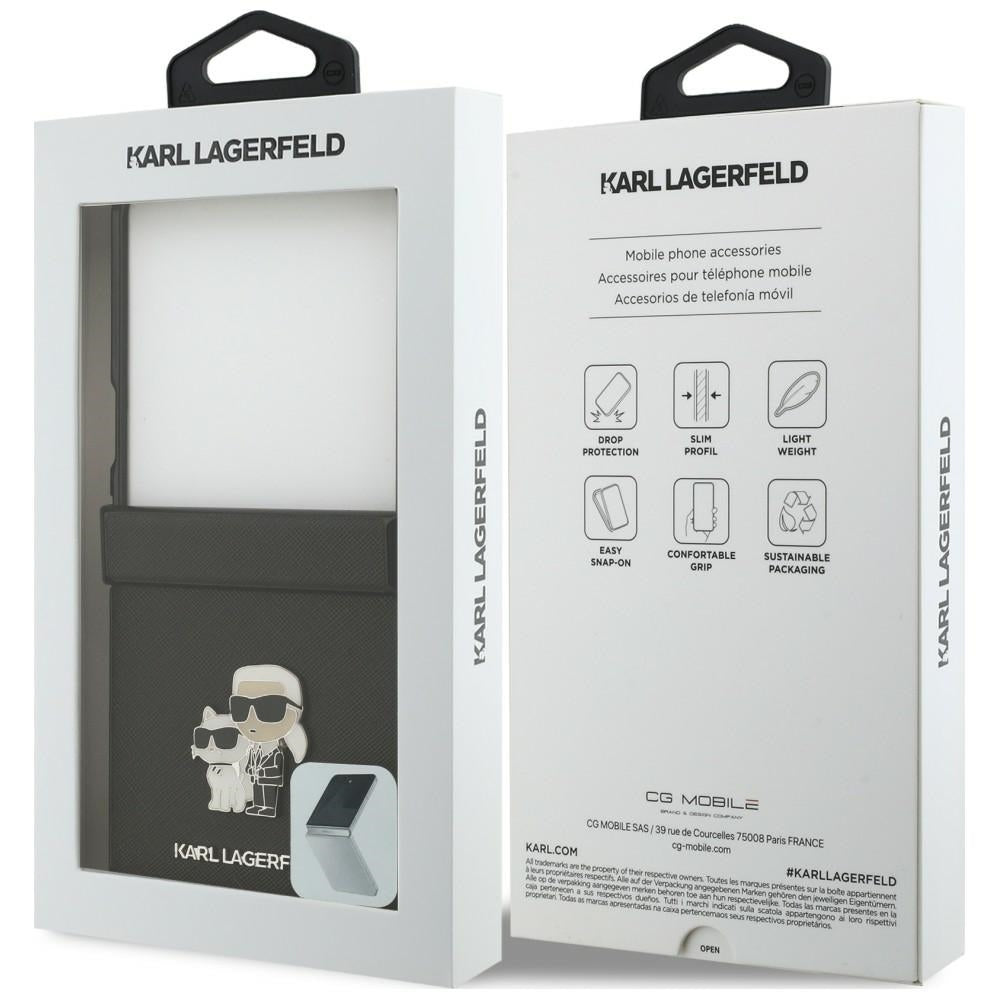 Coque pour Samsung Galaxy Z Flip8 F776, Karl Lagerfeld, Saffiano Karl & Choupette Metal Pin, Noire