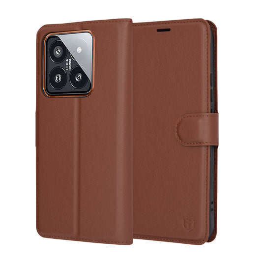Coque pour Xiaomi 14 Pro, Techsuit, Leather Folio, Marron