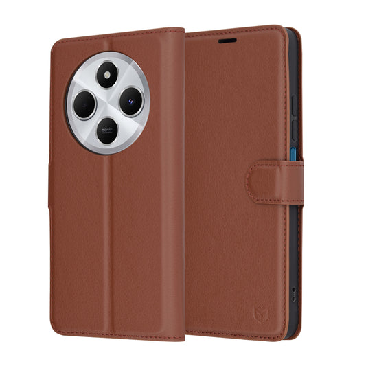 Hoes voor Xiaomi Poco C75 / Redmi 14C, Techsuit, Leather Folio, Bruin