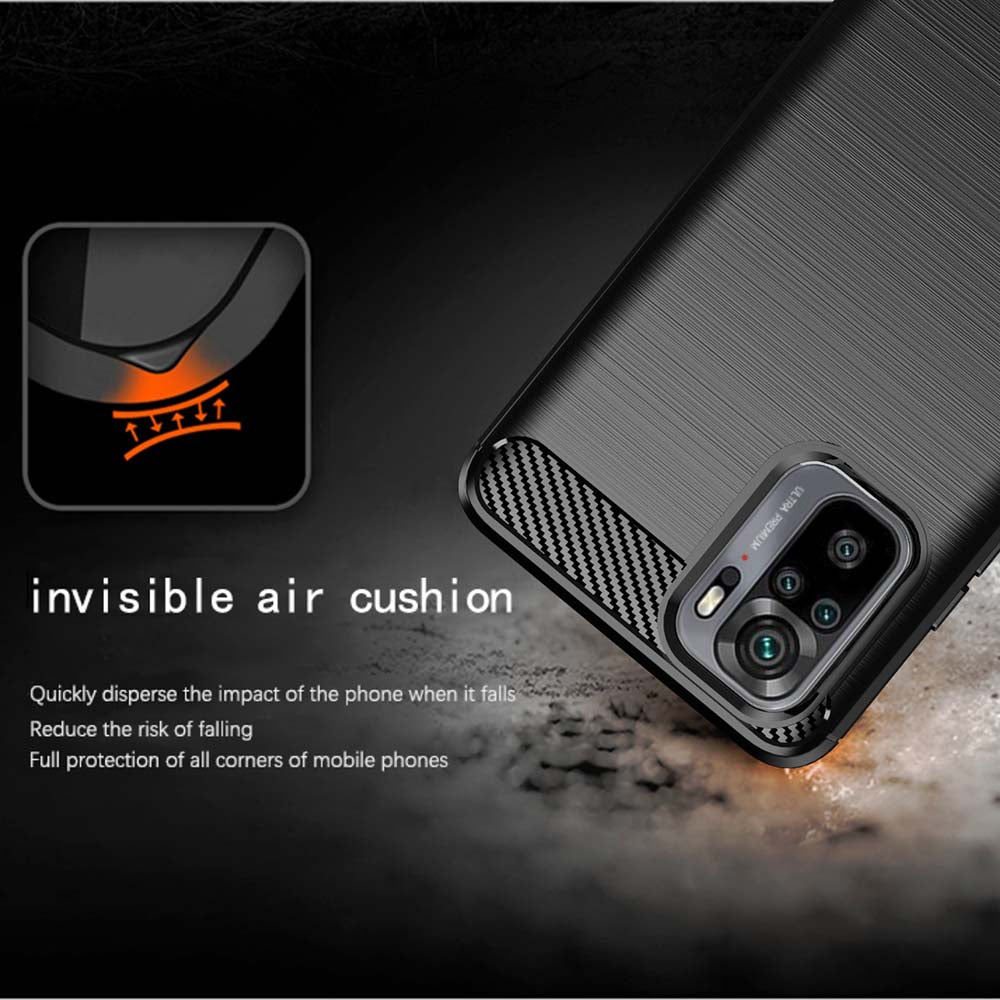 Coque pour Xiaomi Poco M5s / Redmi Note 10S / Note 10, Techsuit, Carbone, Noire