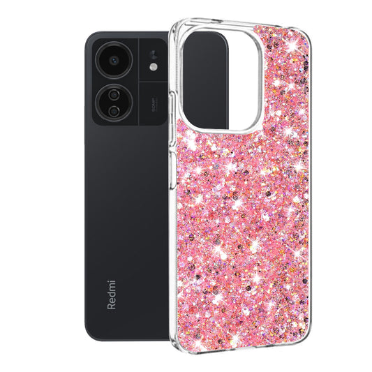 Hoesje voor Xiaomi Poco M6 / C65 / Redmi 13C 5G / 13C, Techsuit, Sparkly Glitter, Roze