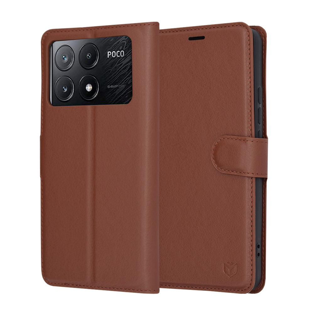 Coque pour Xiaomi Poco X6 Pro, Techsuit, Leather Folio, Marron