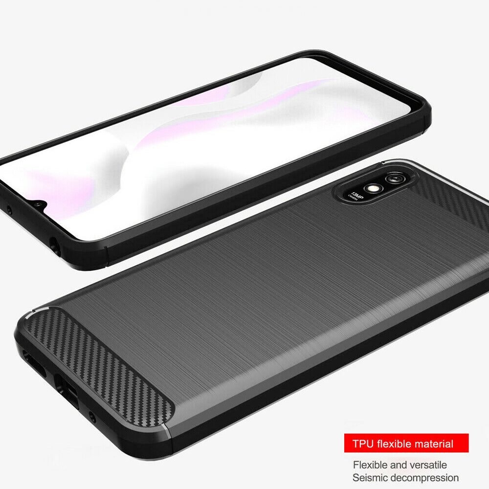 Hülle für Xiaomi Redmi 9AT / 9A, Techsuit, Carbon, Schwarz