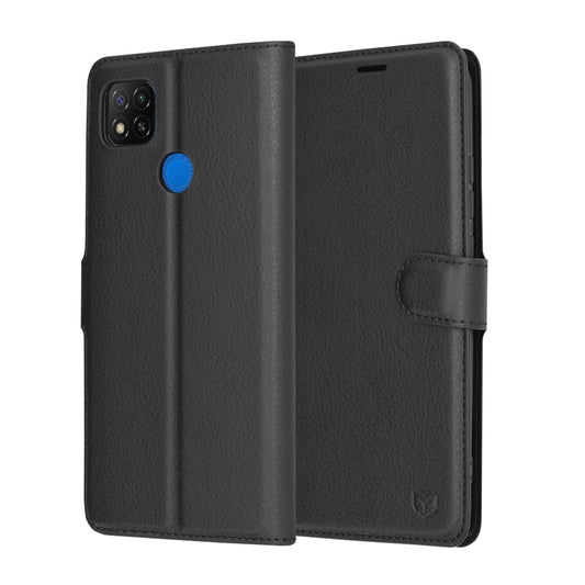 Hülle für Xiaomi Redmi 9C NFC / 9C, Techsuit, Leder-Folio, Schwarz