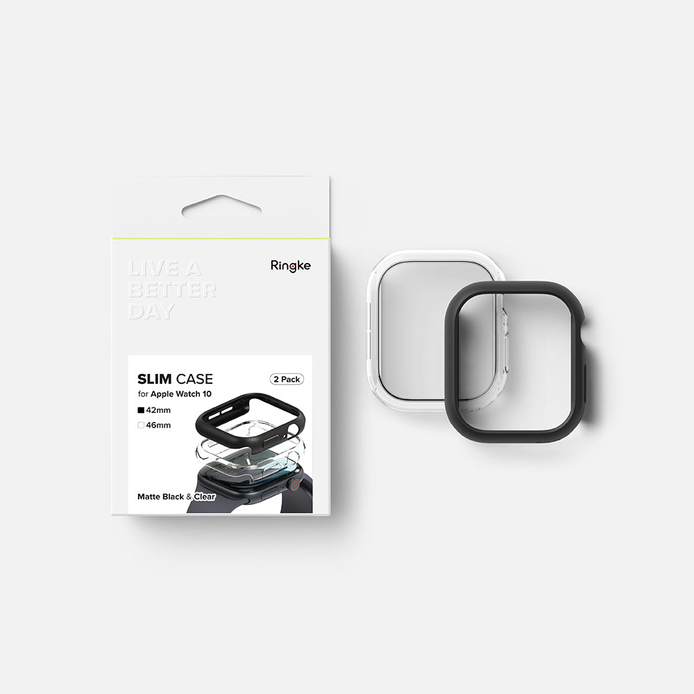 Ringke Slim Hülle für Apple Watch Series 10 / 11 42mm, 2er Set, Matt Schwarz / Transparent