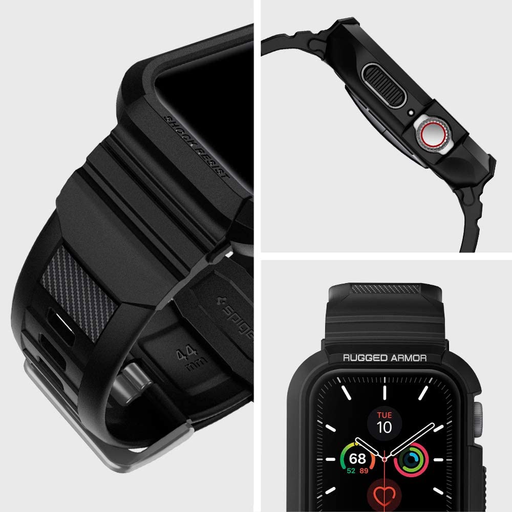 Spigen Rugged Armor Pro Hülle für Apple Watch 44mm Series, Schwarz 062CS25324