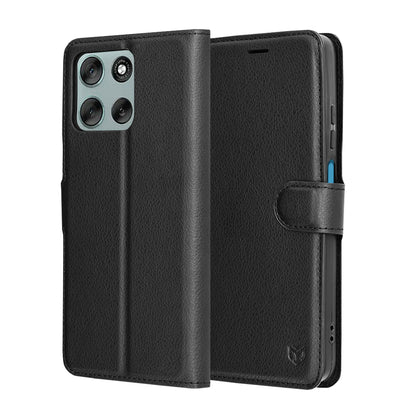Hülle für Motorola Moto G56, Techsuit, Leder-Folio, Schwarz