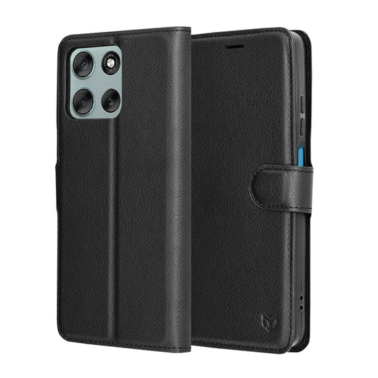 Coque pour Motorola Moto G56, Techsuit, Leather Folio, Noire