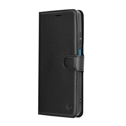 Hülle für Motorola Moto G56, Techsuit, Leder-Folio, Schwarz
