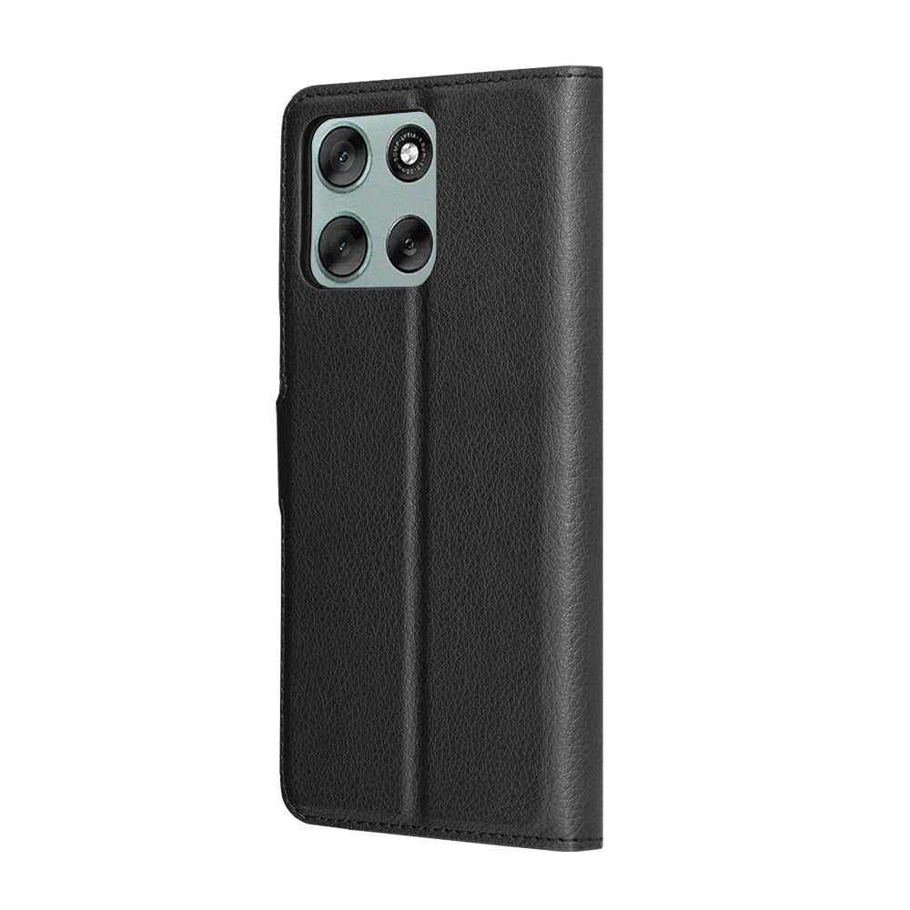 Hülle für Motorola Moto G56, Techsuit, Leder-Folio, Schwarz