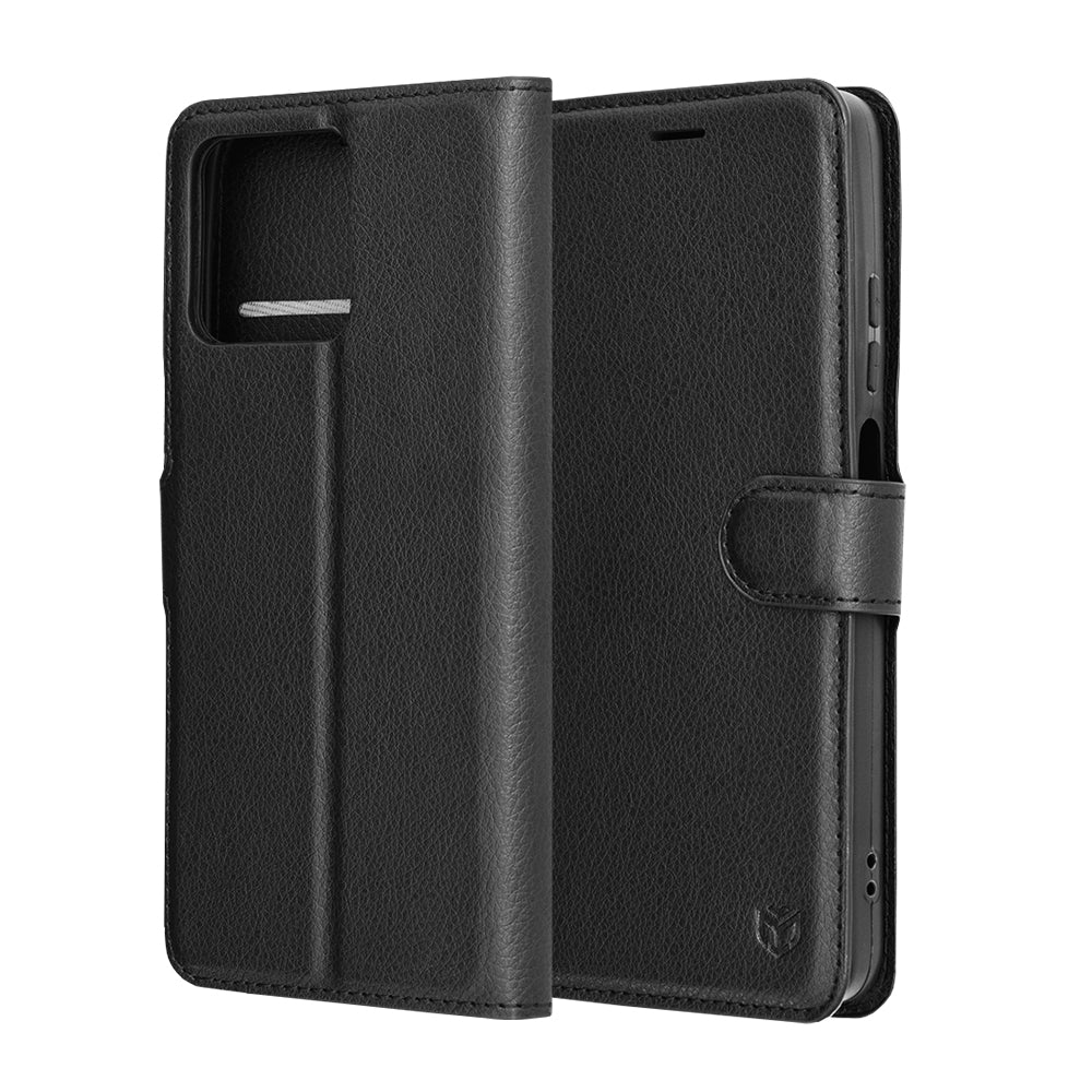 Hülle für Motorola Moto G56, Techsuit, Leder-Folio, Schwarz