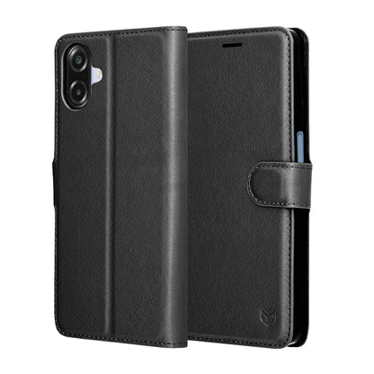 Hülle für Samsung Galaxy A07 4G A075, Techsuit, Leder-Folio, Schwarz
