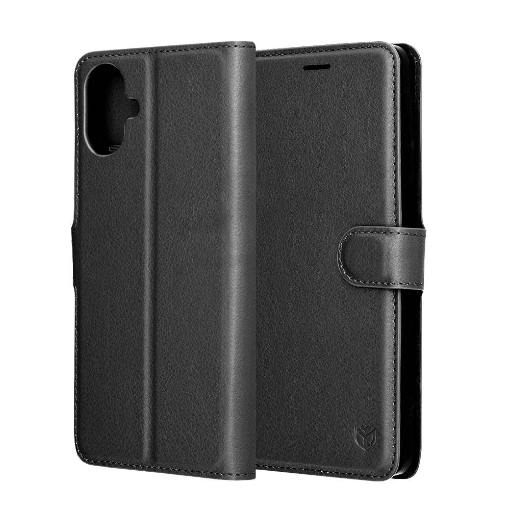 Hülle für Samsung Galaxy A07 4G A075, Techsuit, Leder-Folio, Schwarz