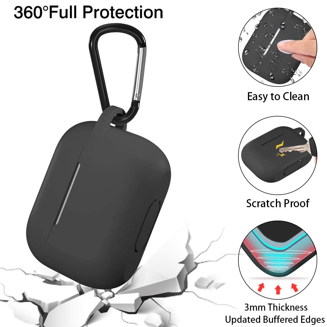 Coque Techsuit Silicone pour Apple AirPods Pro Series, Noire
