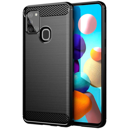 Hoesje voor Samsung Galaxy A21s A217, Forcell, Carbon, Zwart