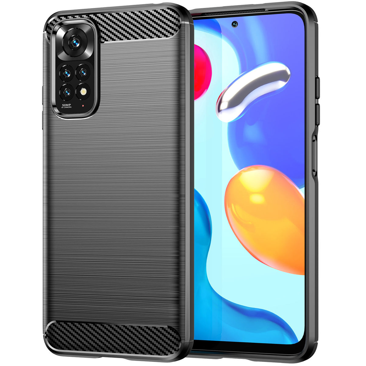 Hülle für Xiaomi Redmi Note 11S / Note 11, Carbon, Schwarz