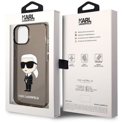 Étui pour Apple iPhone 14 Plus, Karl Lagerfeld, IML Ikonik NFT, Noir Transparent