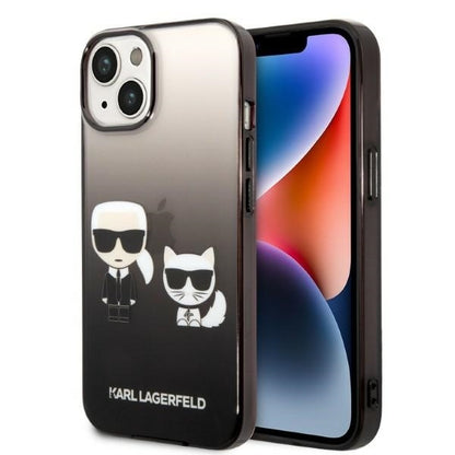 Hülle für Apple iPhone 14 Plus, Karl Lagerfeld, Gradient Karl & Choupette, Schwarz
