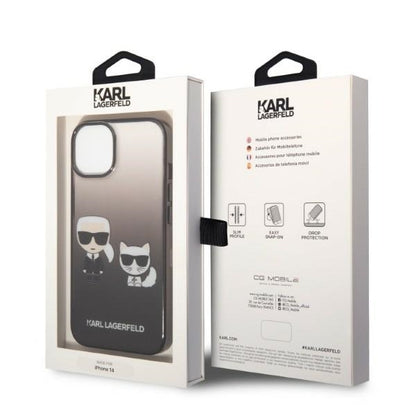Hülle für Apple iPhone 14 Plus, Karl Lagerfeld, Gradient Karl & Choupette, Schwarz