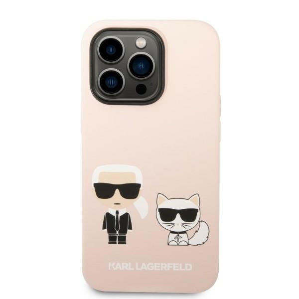 MagSafe Hülle für Apple iPhone 14 Pro, Karl Lagerfeld, Silikonkörper Karl & Choupette, Rosa