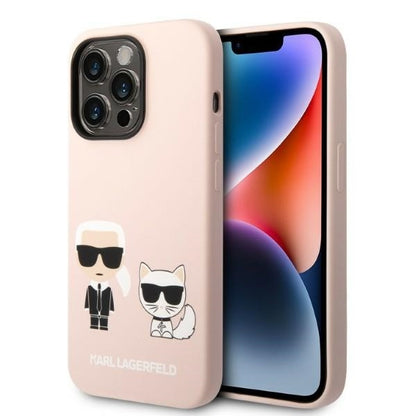 MagSafe Hülle für Apple iPhone 14 Pro, Karl Lagerfeld, Silikonkörper Karl & Choupette, Rosa